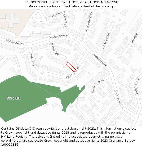 10, GOLDFINCH CLOSE, SKELLINGTHORPE, LINCOLN, LN6 5SF: Location map and indicative extent of plot