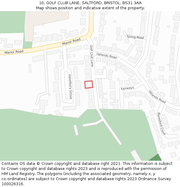 10, GOLF CLUB LANE, SALTFORD, BRISTOL, BS31 3AA: Location map and indicative extent of plot