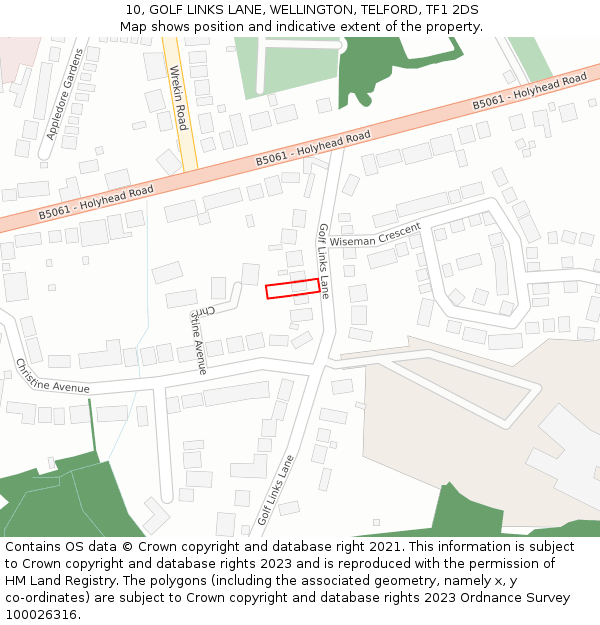 10, GOLF LINKS LANE, WELLINGTON, TELFORD, TF1 2DS: Location map and indicative extent of plot