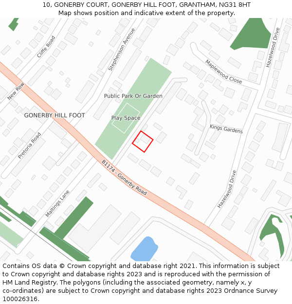 10, GONERBY COURT, GONERBY HILL FOOT, GRANTHAM, NG31 8HT: Location map and indicative extent of plot