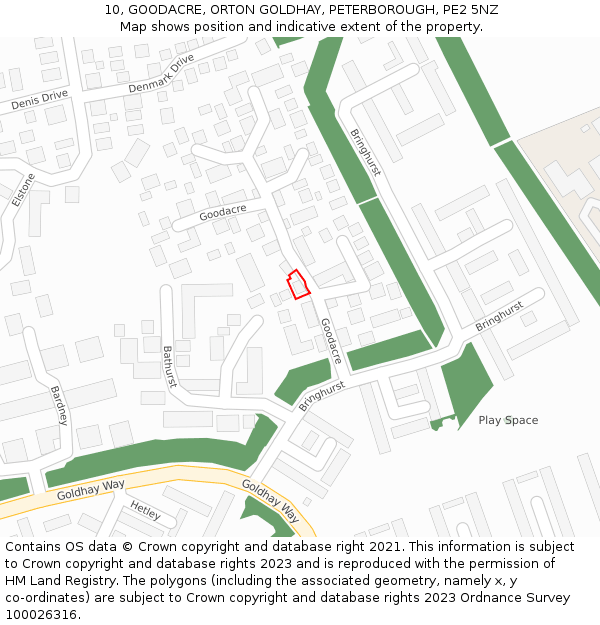 10, GOODACRE, ORTON GOLDHAY, PETERBOROUGH, PE2 5NZ: Location map and indicative extent of plot