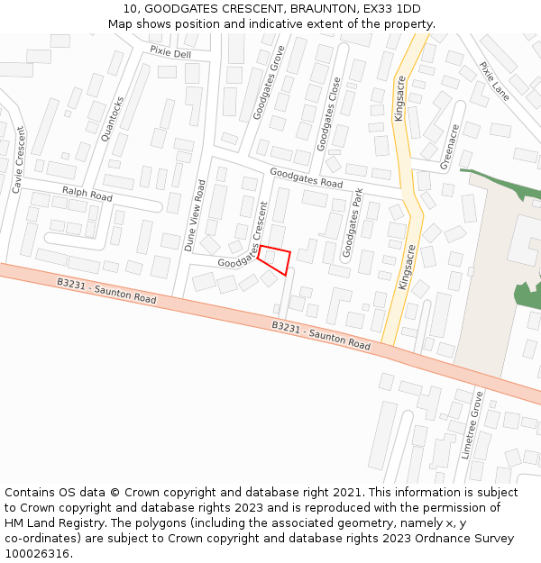 10, GOODGATES CRESCENT, BRAUNTON, EX33 1DD: Location map and indicative extent of plot