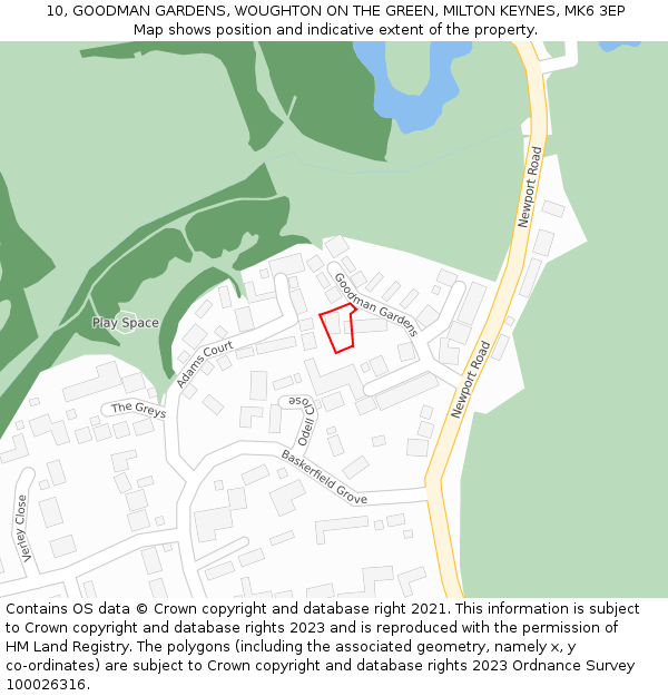 10, GOODMAN GARDENS, WOUGHTON ON THE GREEN, MILTON KEYNES, MK6 3EP: Location map and indicative extent of plot