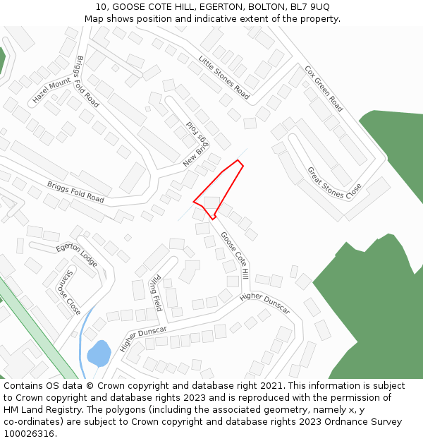 10, GOOSE COTE HILL, EGERTON, BOLTON, BL7 9UQ: Location map and indicative extent of plot