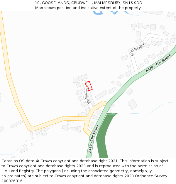 10, GOOSELANDS, CRUDWELL, MALMESBURY, SN16 9DD: Location map and indicative extent of plot