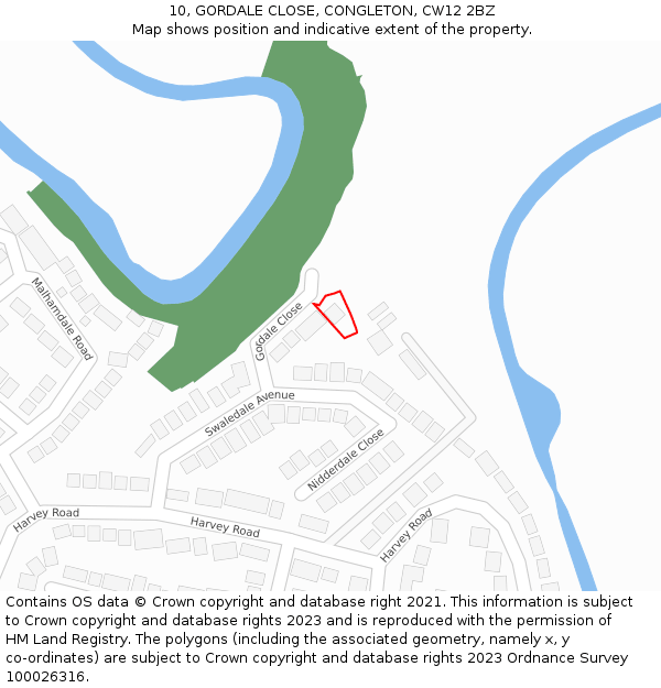 10, GORDALE CLOSE, CONGLETON, CW12 2BZ: Location map and indicative extent of plot