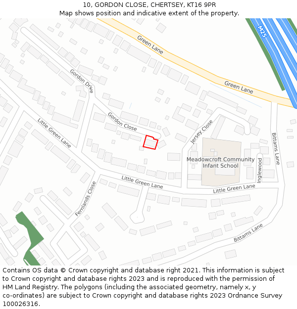 10, GORDON CLOSE, CHERTSEY, KT16 9PR: Location map and indicative extent of plot