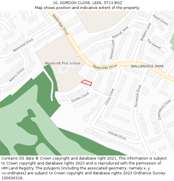 10, GORDON CLOSE, LEEK, ST13 8NZ: Location map and indicative extent of plot