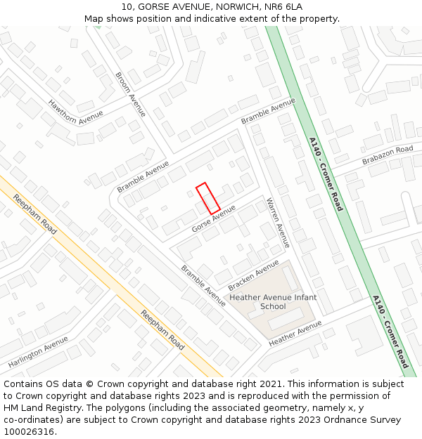 10, GORSE AVENUE, NORWICH, NR6 6LA: Location map and indicative extent of plot