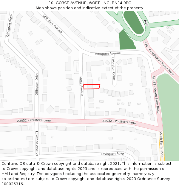 10, GORSE AVENUE, WORTHING, BN14 9PG: Location map and indicative extent of plot