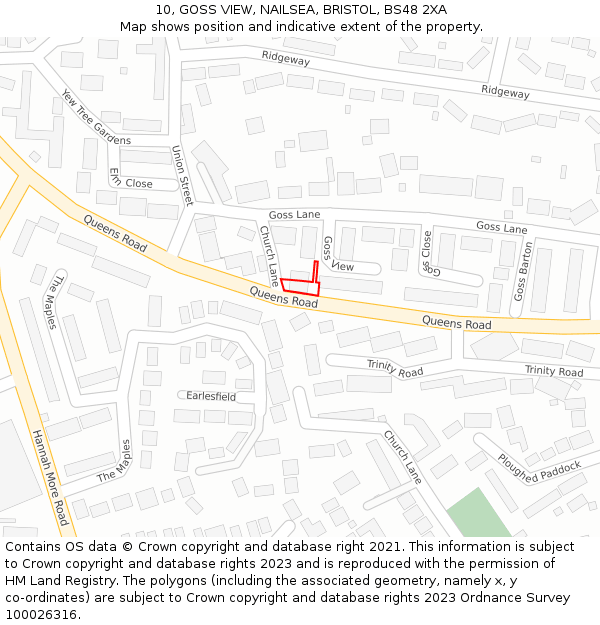 10, GOSS VIEW, NAILSEA, BRISTOL, BS48 2XA: Location map and indicative extent of plot