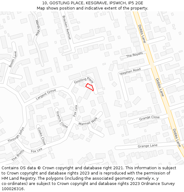 10, GOSTLING PLACE, KESGRAVE, IPSWICH, IP5 2GE: Location map and indicative extent of plot