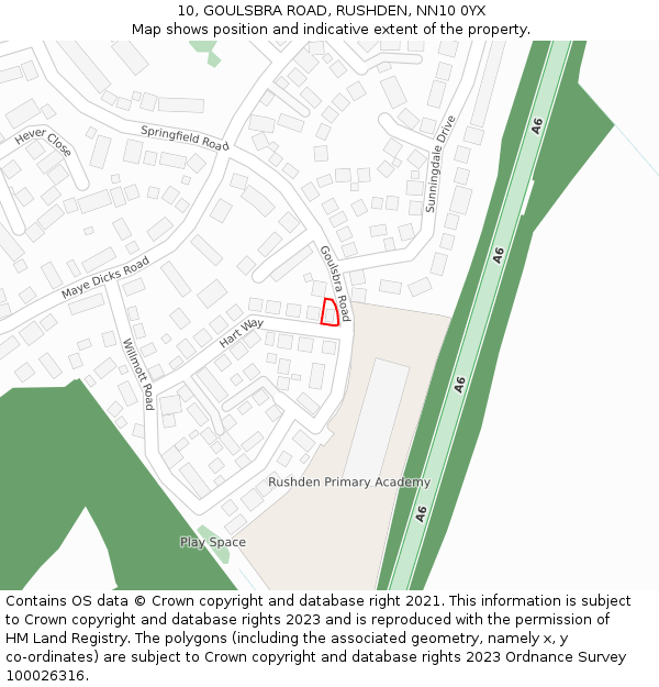 10, GOULSBRA ROAD, RUSHDEN, NN10 0YX: Location map and indicative extent of plot