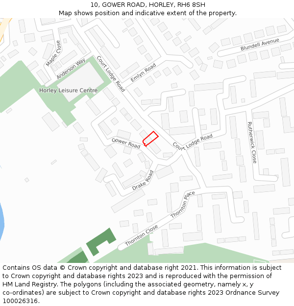 10, GOWER ROAD, HORLEY, RH6 8SH: Location map and indicative extent of plot