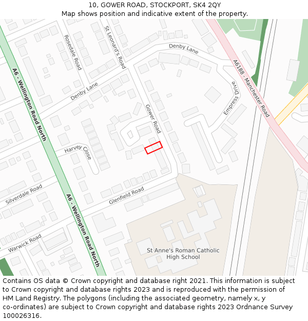 10, GOWER ROAD, STOCKPORT, SK4 2QY: Location map and indicative extent of plot