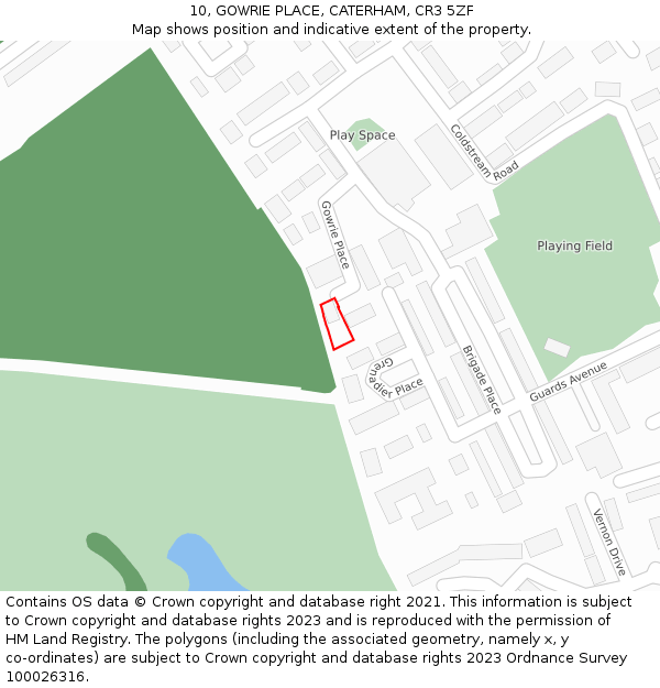 10, GOWRIE PLACE, CATERHAM, CR3 5ZF: Location map and indicative extent of plot