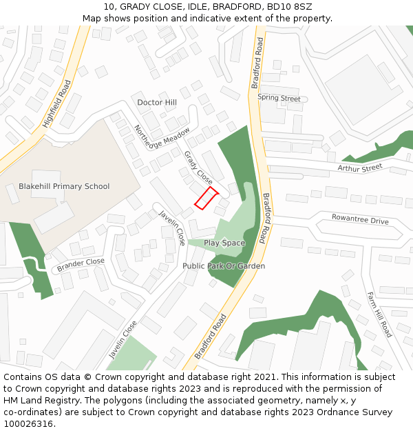 10, GRADY CLOSE, IDLE, BRADFORD, BD10 8SZ: Location map and indicative extent of plot