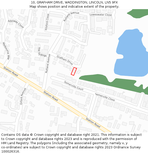 10, GRAFHAM DRIVE, WADDINGTON, LINCOLN, LN5 9FX: Location map and indicative extent of plot