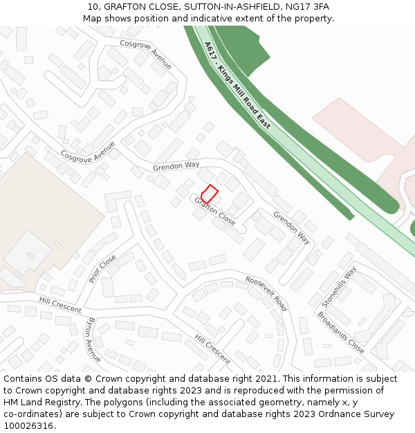 10, GRAFTON CLOSE, SUTTON-IN-ASHFIELD, NG17 3FA: Location map and indicative extent of plot