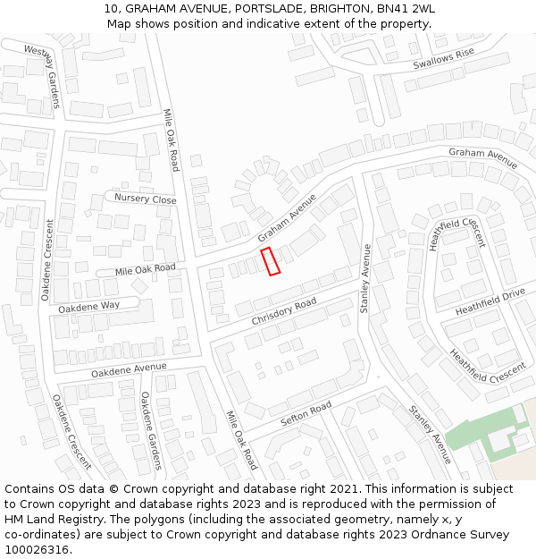 10, GRAHAM AVENUE, PORTSLADE, BRIGHTON, BN41 2WL: Location map and indicative extent of plot