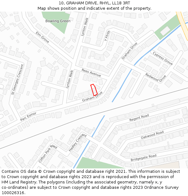 10, GRAHAM DRIVE, RHYL, LL18 3RT: Location map and indicative extent of plot