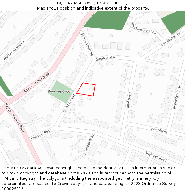 10, GRAHAM ROAD, IPSWICH, IP1 3QE: Location map and indicative extent of plot