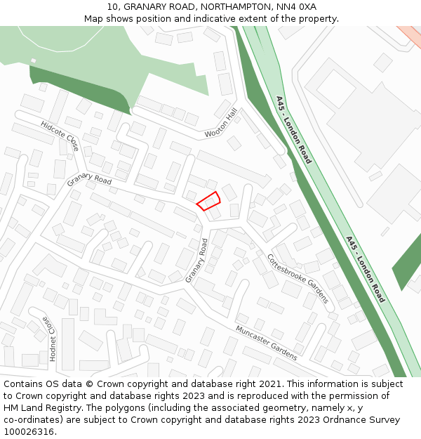 10, GRANARY ROAD, NORTHAMPTON, NN4 0XA: Location map and indicative extent of plot