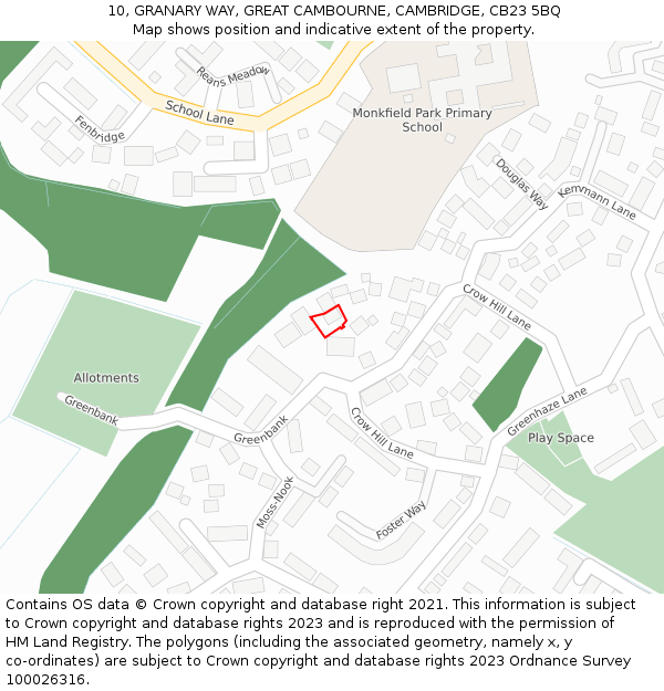 10, GRANARY WAY, GREAT CAMBOURNE, CAMBRIDGE, CB23 5BQ: Location map and indicative extent of plot