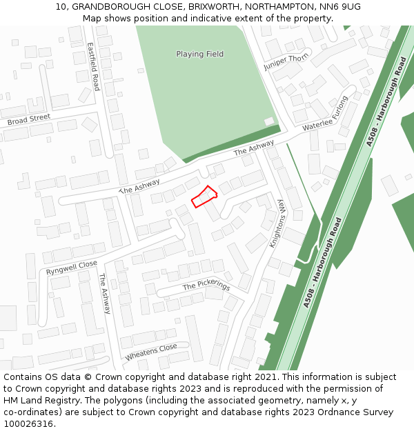 10, GRANDBOROUGH CLOSE, BRIXWORTH, NORTHAMPTON, NN6 9UG: Location map and indicative extent of plot