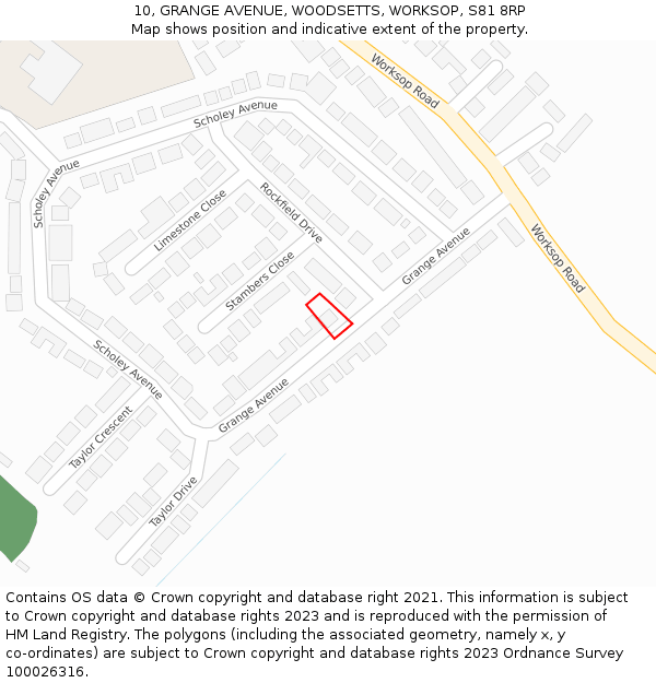 10, GRANGE AVENUE, WOODSETTS, WORKSOP, S81 8RP: Location map and indicative extent of plot