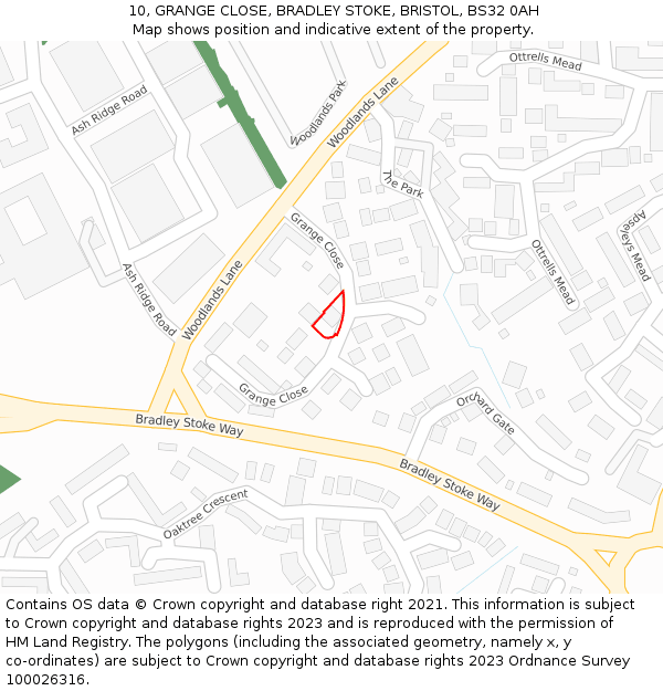 10, GRANGE CLOSE, BRADLEY STOKE, BRISTOL, BS32 0AH: Location map and indicative extent of plot