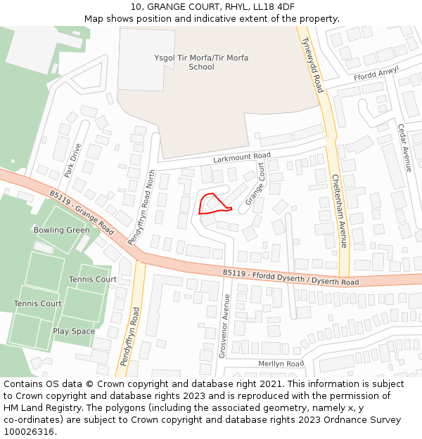 10, GRANGE COURT, RHYL, LL18 4DF: Location map and indicative extent of plot