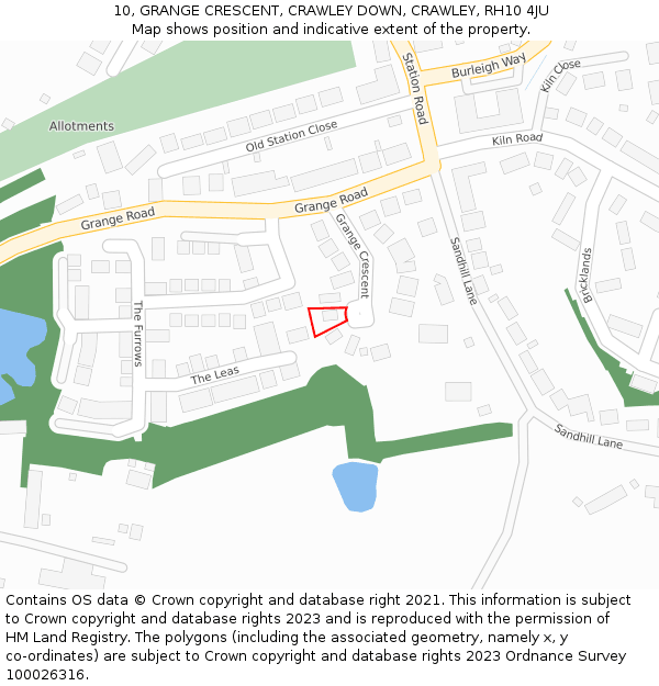 10, GRANGE CRESCENT, CRAWLEY DOWN, CRAWLEY, RH10 4JU: Location map and indicative extent of plot