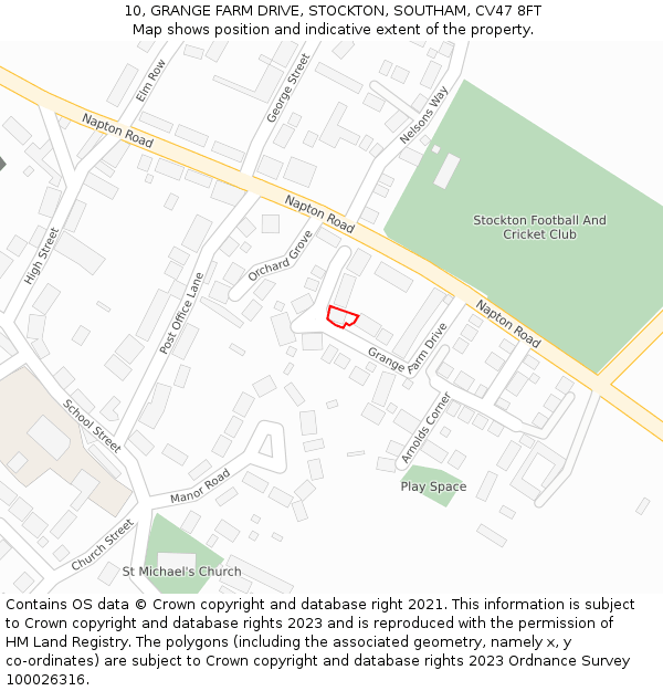 10, GRANGE FARM DRIVE, STOCKTON, SOUTHAM, CV47 8FT: Location map and indicative extent of plot