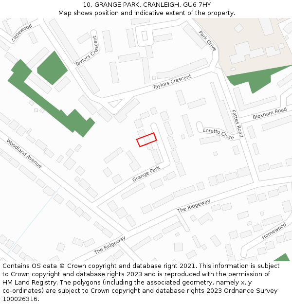 10, GRANGE PARK, CRANLEIGH, GU6 7HY: Location map and indicative extent of plot