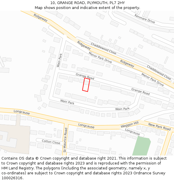 10, GRANGE ROAD, PLYMOUTH, PL7 2HY: Location map and indicative extent of plot