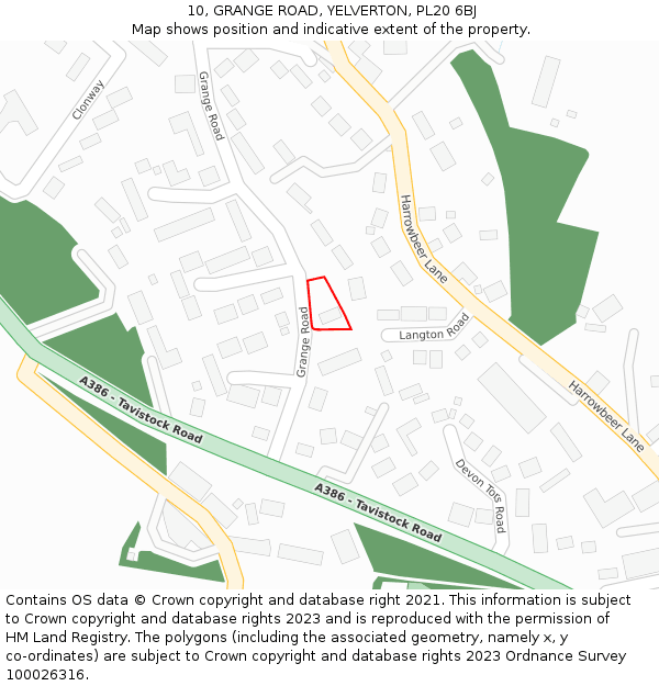 10, GRANGE ROAD, YELVERTON, PL20 6BJ: Location map and indicative extent of plot