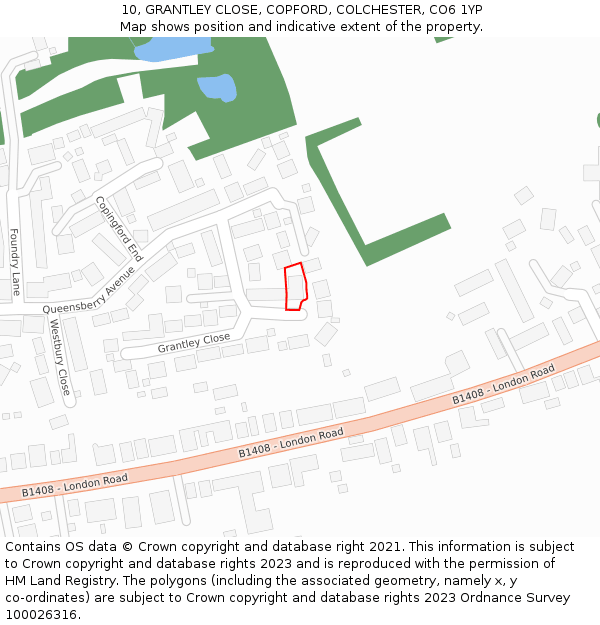 10, GRANTLEY CLOSE, COPFORD, COLCHESTER, CO6 1YP: Location map and indicative extent of plot