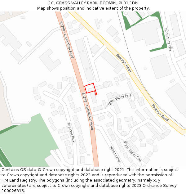 10, GRASS VALLEY PARK, BODMIN, PL31 1DN: Location map and indicative extent of plot