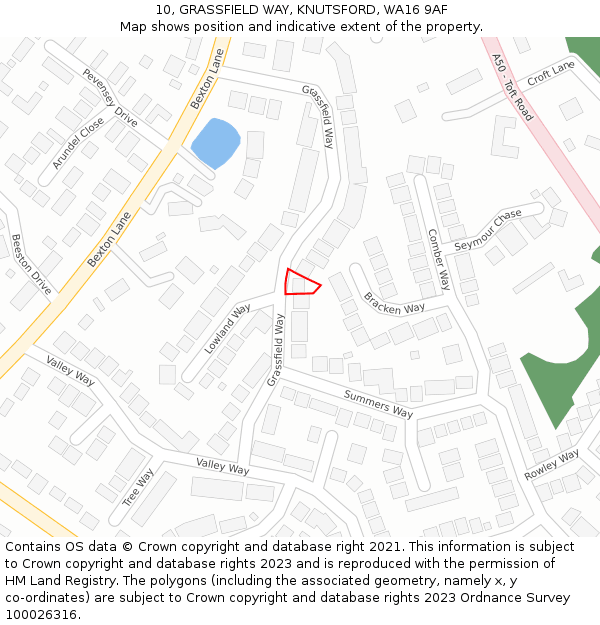 10, GRASSFIELD WAY, KNUTSFORD, WA16 9AF: Location map and indicative extent of plot