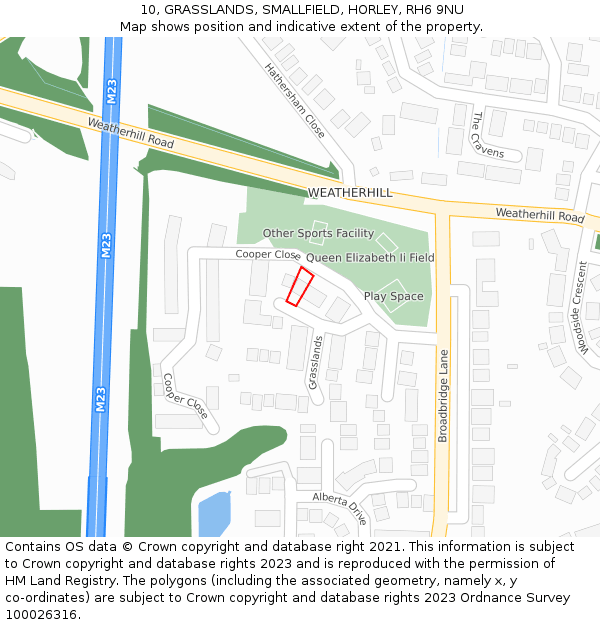 10, GRASSLANDS, SMALLFIELD, HORLEY, RH6 9NU: Location map and indicative extent of plot