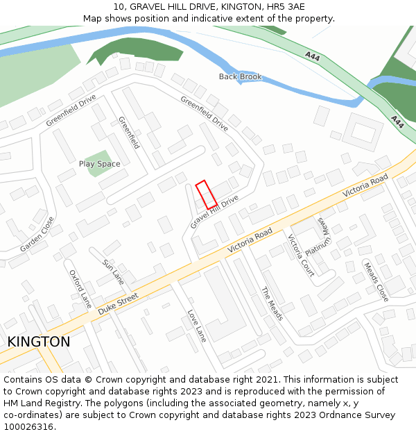 10, GRAVEL HILL DRIVE, KINGTON, HR5 3AE: Location map and indicative extent of plot