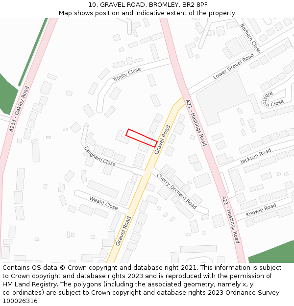 10, GRAVEL ROAD, BROMLEY, BR2 8PF: Location map and indicative extent of plot