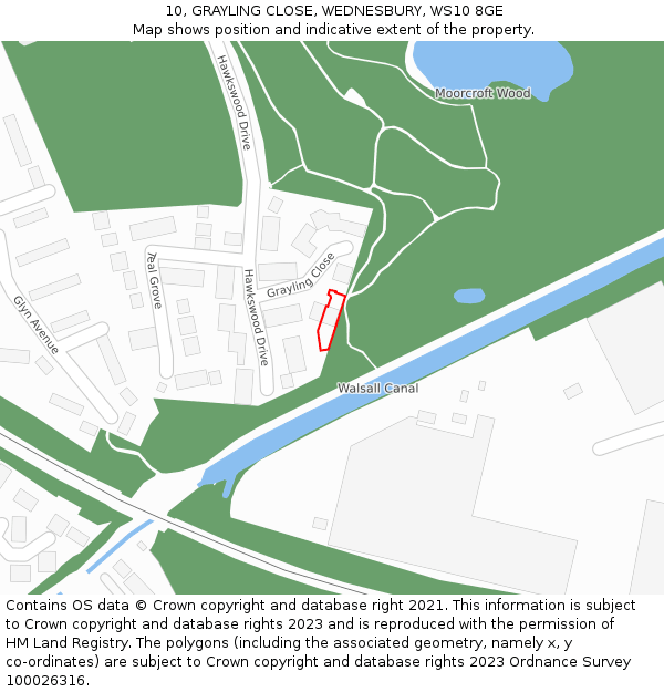 10, GRAYLING CLOSE, WEDNESBURY, WS10 8GE: Location map and indicative extent of plot