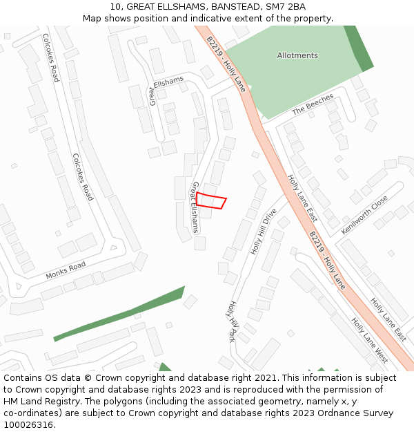 10, GREAT ELLSHAMS, BANSTEAD, SM7 2BA: Location map and indicative extent of plot