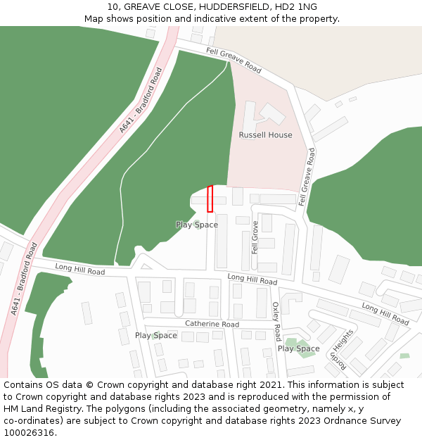 10, GREAVE CLOSE, HUDDERSFIELD, HD2 1NG: Location map and indicative extent of plot