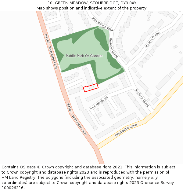 10, GREEN MEADOW, STOURBRIDGE, DY9 0XY: Location map and indicative extent of plot