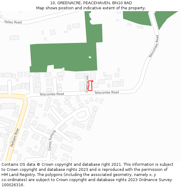 10, GREENACRE, PEACEHAVEN, BN10 8AD: Location map and indicative extent of plot