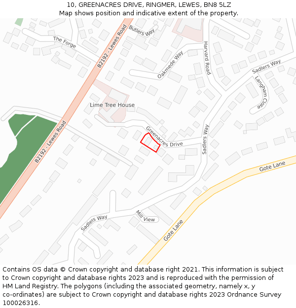 10, GREENACRES DRIVE, RINGMER, LEWES, BN8 5LZ: Location map and indicative extent of plot