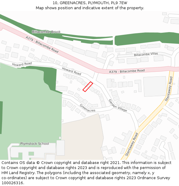 10, GREENACRES, PLYMOUTH, PL9 7EW: Location map and indicative extent of plot